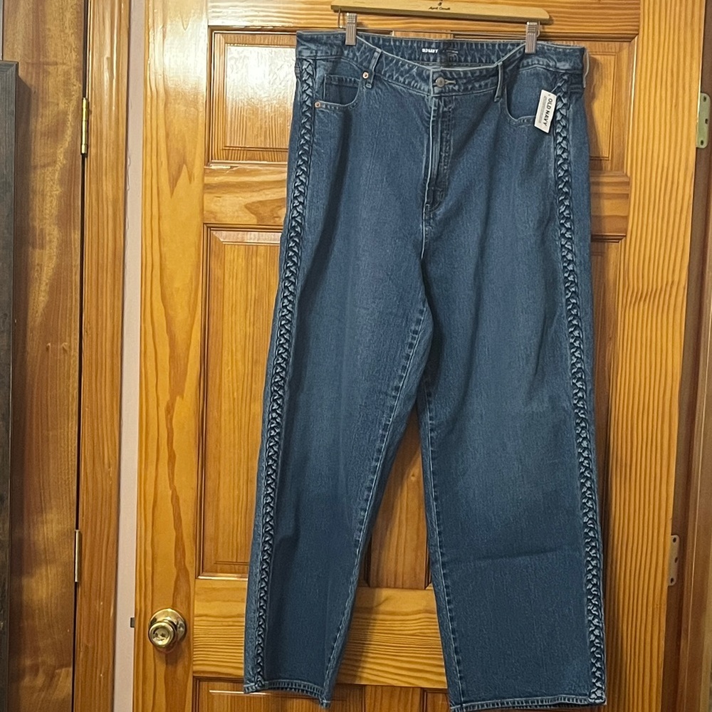 Old Navy Women's Blue Flare Jeans with Side Pattern